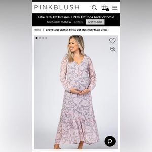 Grey Floral Chiffon Swiss Dot Maternity dress - SM